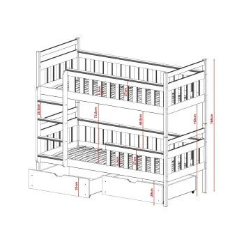 TEZO 80x160 grey bunk bed Lano Furniture