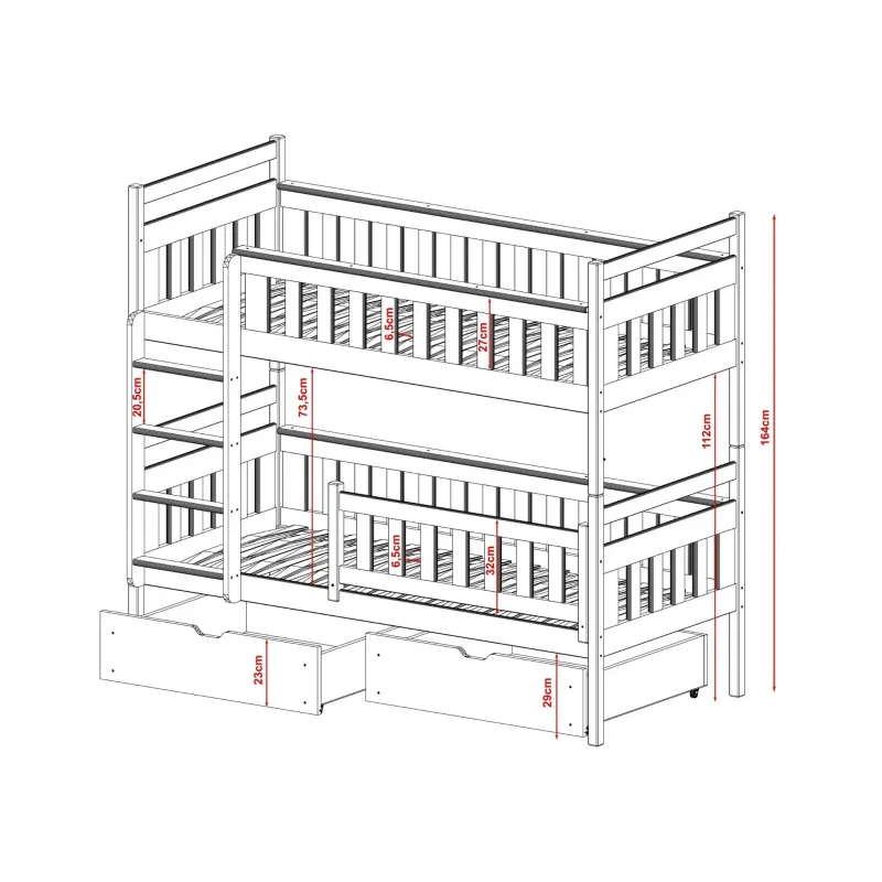 TEZO 80x180 grey bunk bed Lano Furniture