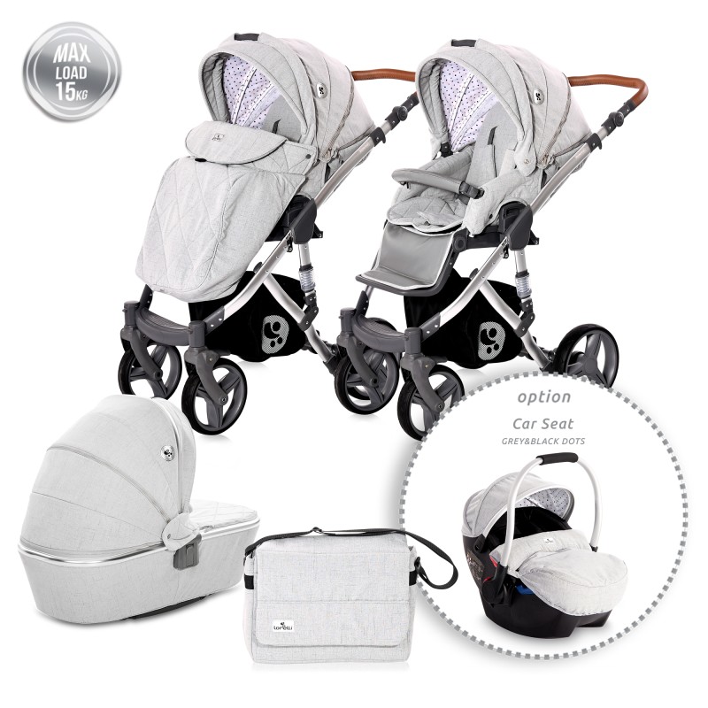 BABY STROLLER RIMINI + MAMA BAG GREY & BLACK DOTS