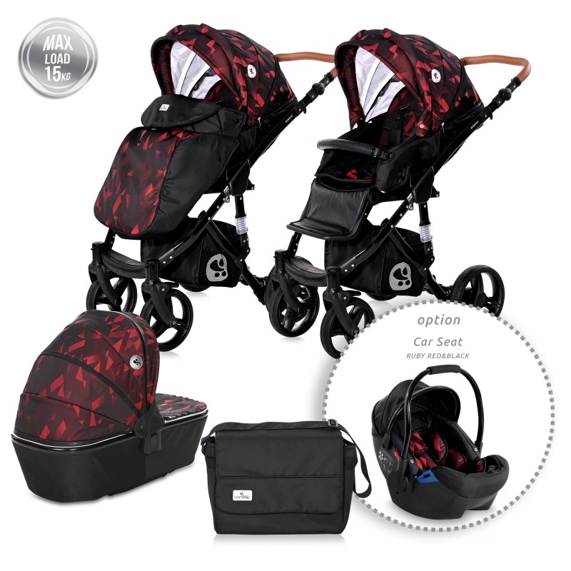 BABY STROLLER RIMINI + MAMA BAG RUBY RED & BLACK
