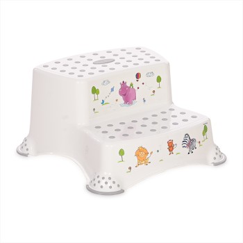DOUBLE STEP STOOL HIPPO WHITE-GREY