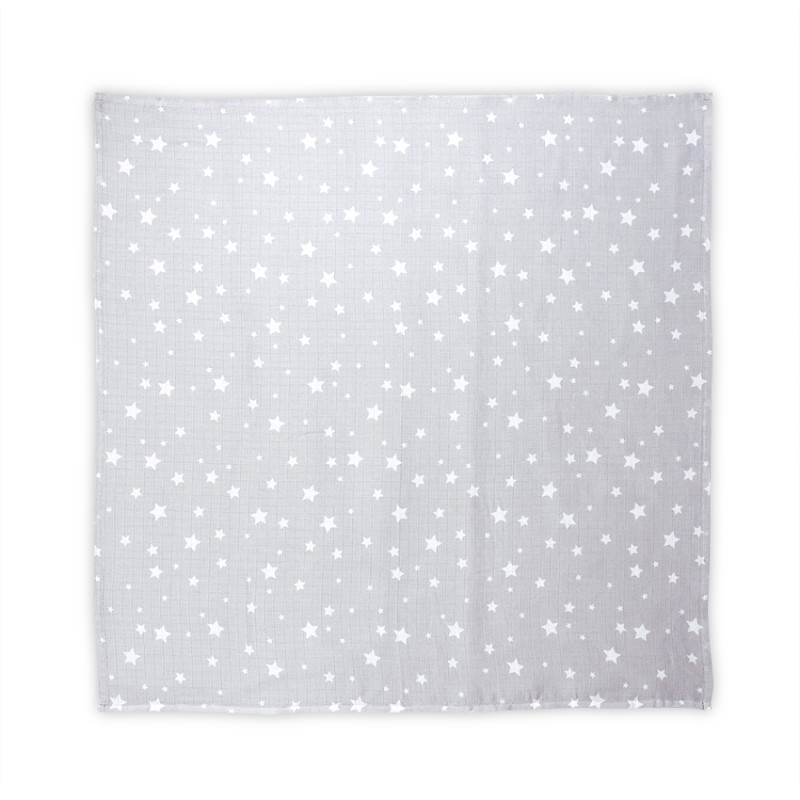 MUSLIN SWADDLE BLANKET 80/80 CM GREY WITH STARS