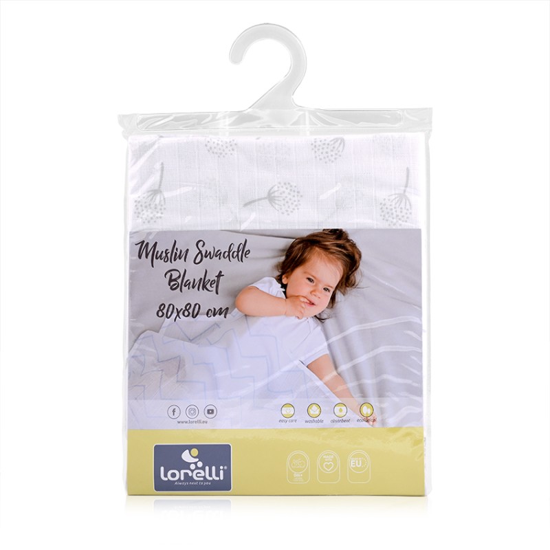 MUSLIN SWADDLE BLANKET 80/80 CM  GREY  FLORAL
