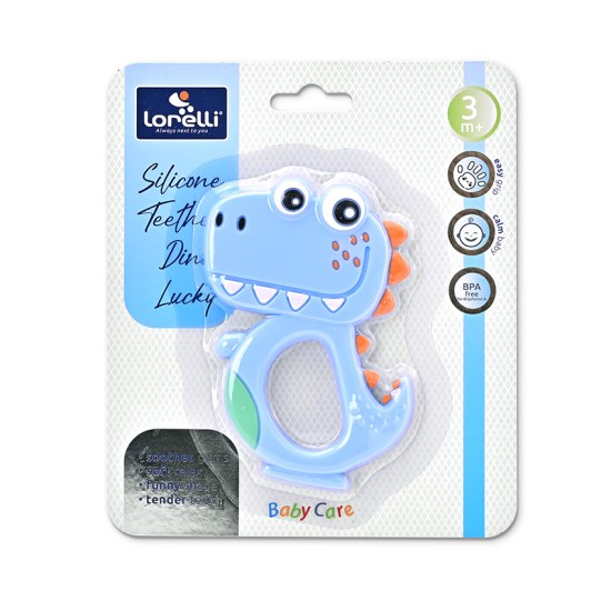 SILICONE TEETHER DINO LUCKY BLUE