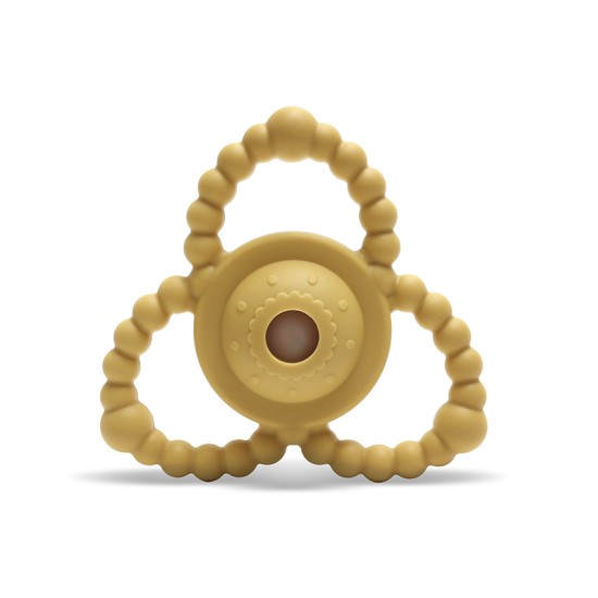 SILICONE RATTLE-TEETHER NATURAL YELLOW