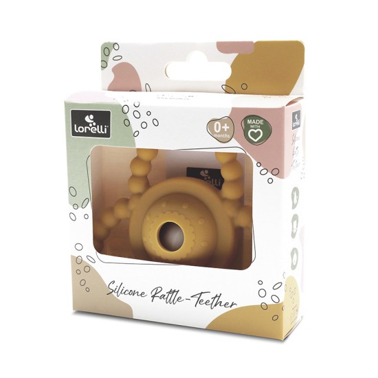 SILICONE RATTLE-TEETHER NATURAL YELLOW