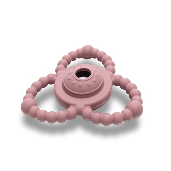 SILICONE RATTLE-TEETHER NATURAL DEEP PINK