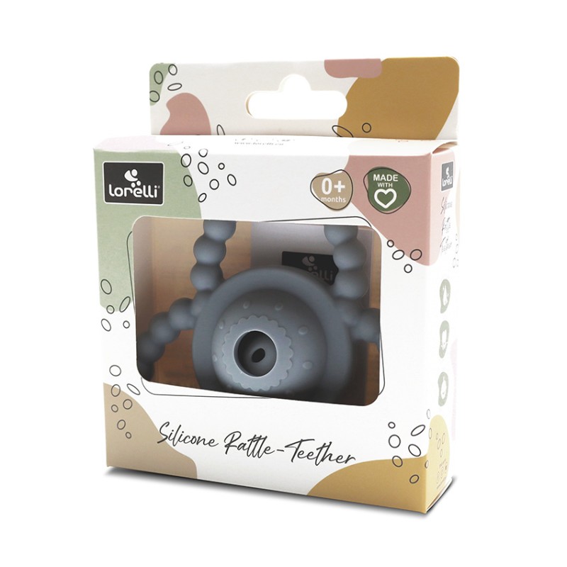 SILICONE RATTLE-TEETHER NATURAL GREY