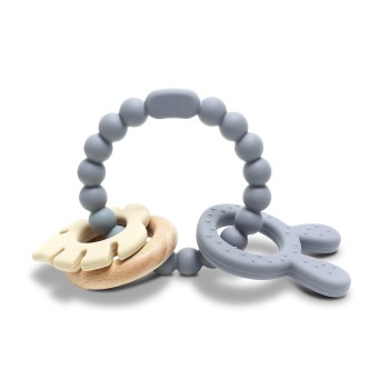 SILICONE + BEECH TEETHER RABBIT NATURAL GREY