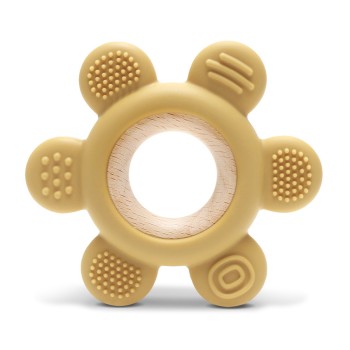 SILICONE + BEECH TEETHER FLOWER NATURAL YELLOW