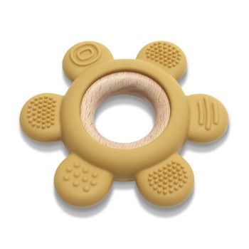 SILICONE + BEECH TEETHER FLOWER NATURAL YELLOW