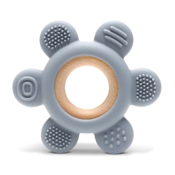SILICONE + BEECH TEETHER FLOWER NATURAL GREY
