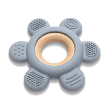 SILICONE + BEECH TEETHER FLOWER NATURAL GREY