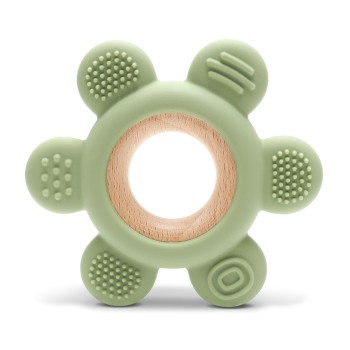 SILICONE + BEECH TEETHER FLOWER NATURAL FRESHGREEN