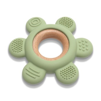 SILICONE + BEECH TEETHER FLOWER NATURAL FRESHGREEN