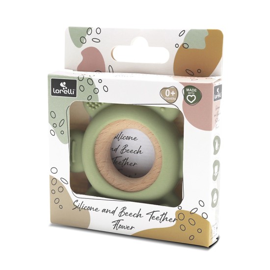 SILICONE + BEECH TEETHER FLOWER NATURAL FRESHGREEN