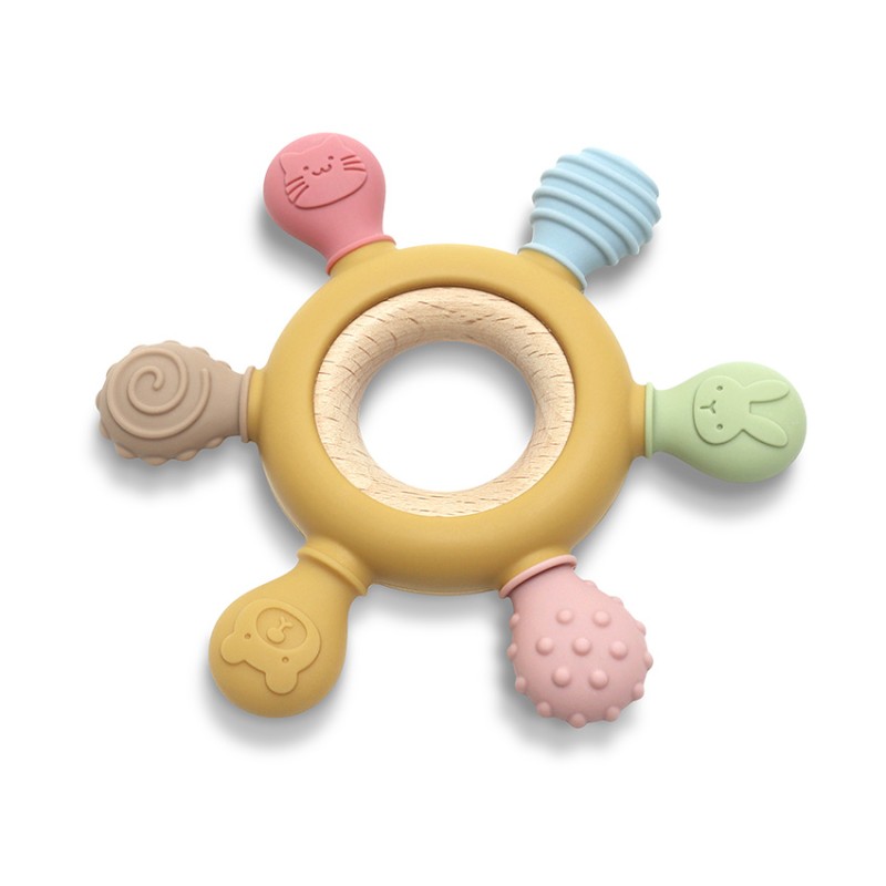 SILICONE + BEECH TEETHER RUDDER NATURAL YELLOW