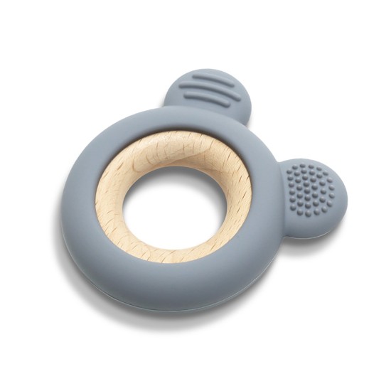 SILICONE + BEECH TEETHER BEAR NATURAL GREY