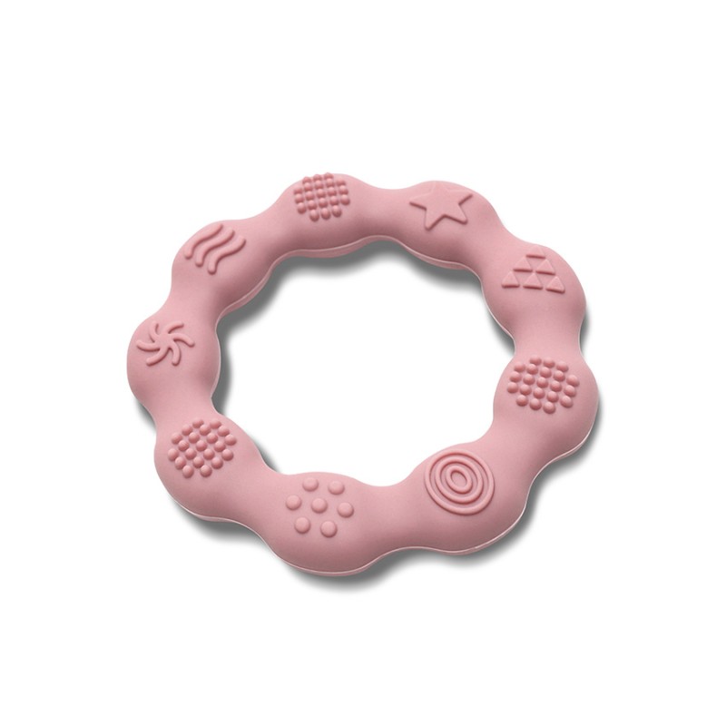 SILICONE TEETHER RING NATURAL DEEP PINK