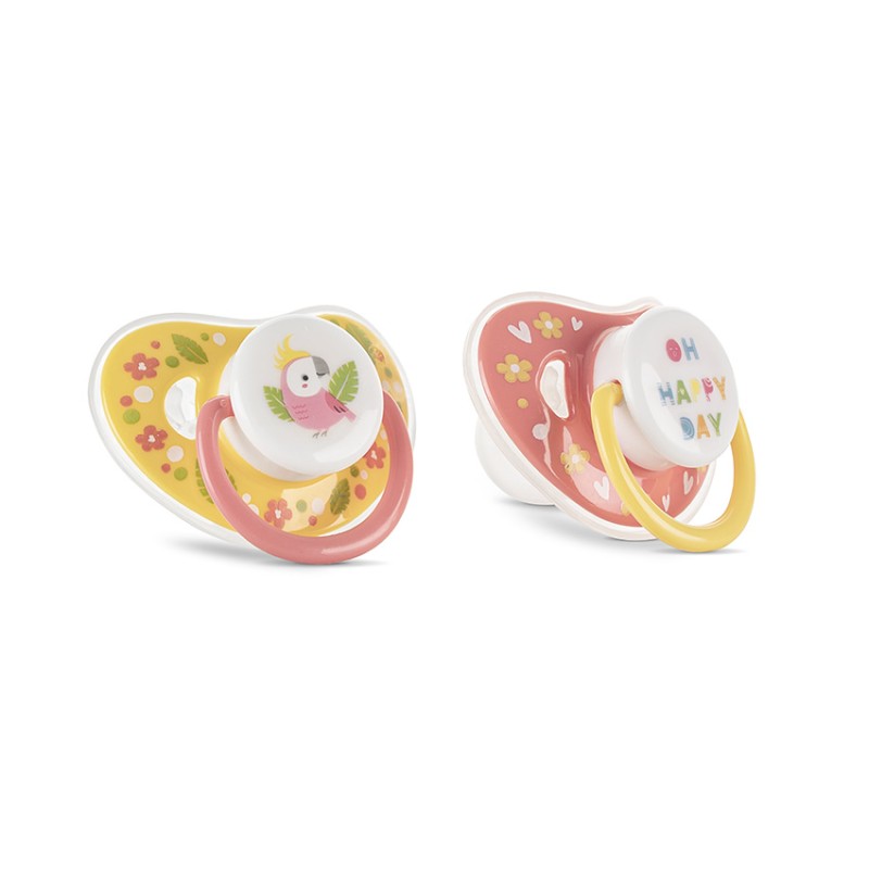 PACIFIER WITH COVER 2PCS. 6M+ YELLOW/PINK
