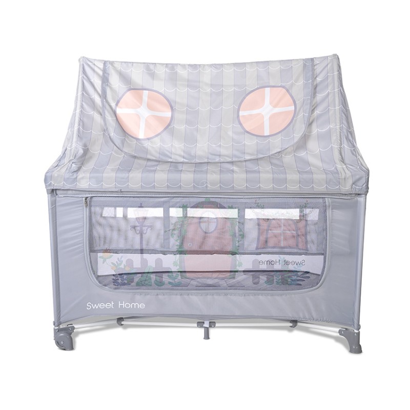 BABY COT SWEET HOME 2 LAYERS WITH ROOF GREY