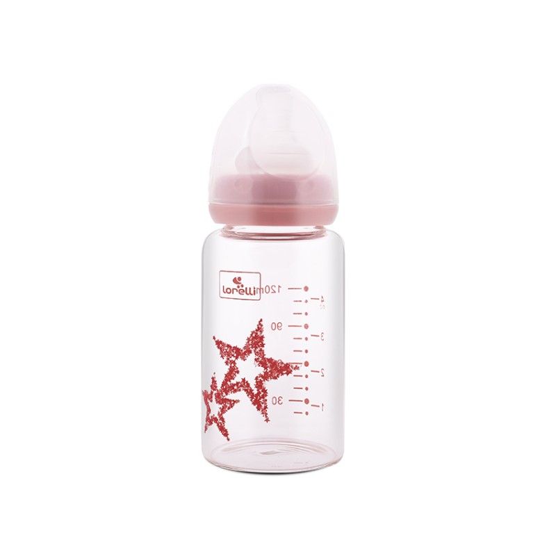GLASS FEEDING BOTTLE WITH ANTI COLIC 120 ML BLUSH