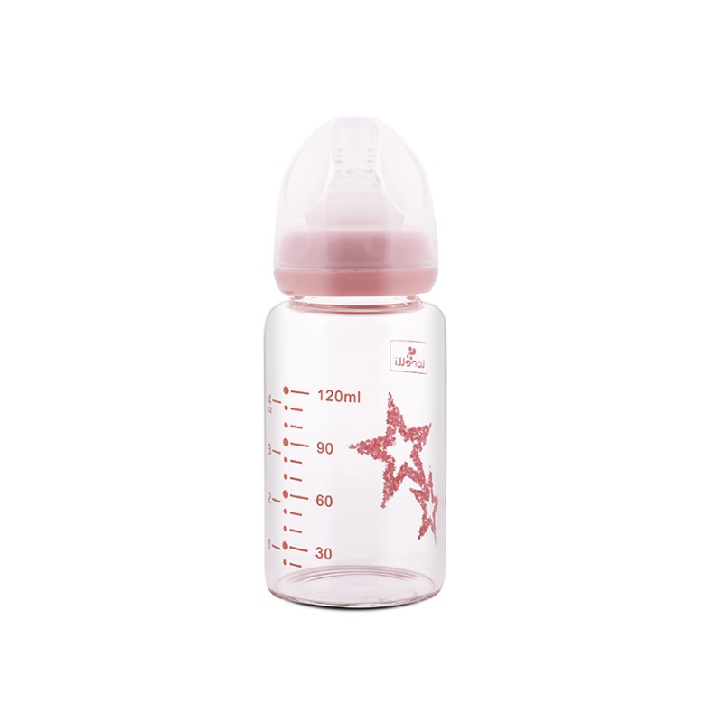 GLASS FEEDING BOTTLE WITH ANTI COLIC 120 ML BLUSH