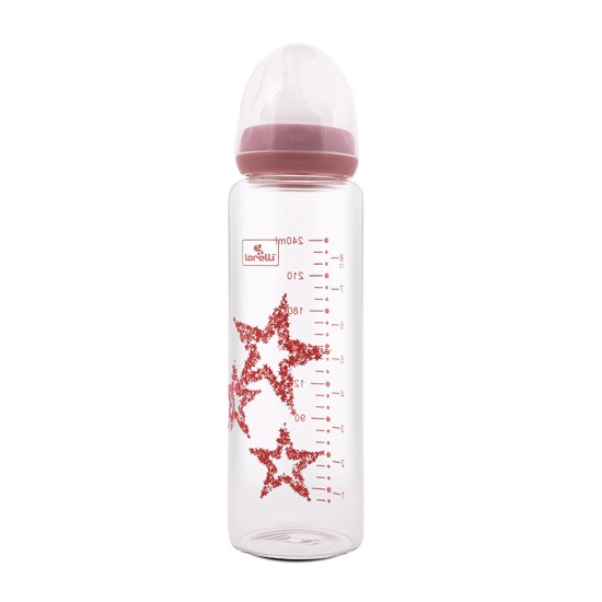 GLASS FEEDING BOTTLE ANTI COLIC 240 ML BLUSH PINK
