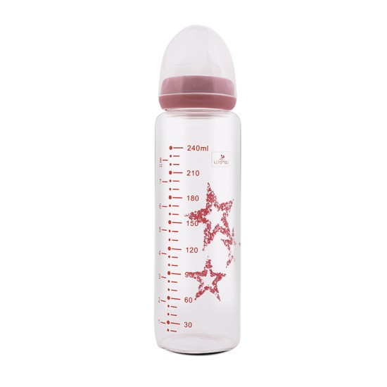 GLASS FEEDING BOTTLE ANTI COLIC 240 ML BLUSH PINK
