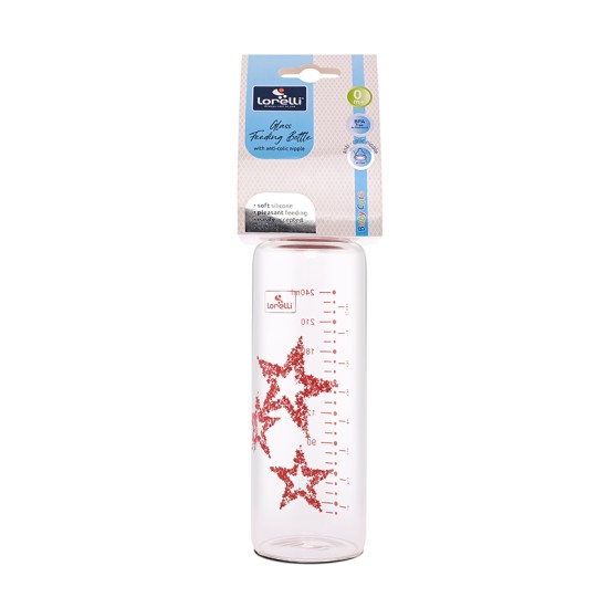 GLASS FEEDING BOTTLE ANTI COLIC 240 ML BLUSH PINK