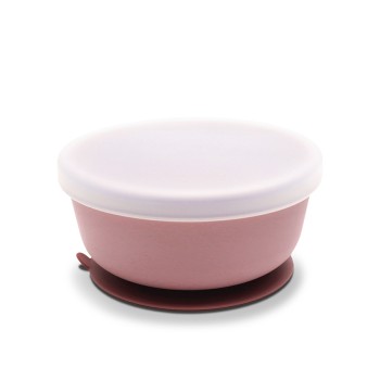 SILICONE VACUUM BOWL WITH LID NATURAL DEEP PINK LO