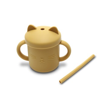 SILICONE CUP WITH HANDLES+STRAW NATURAL YELLOW