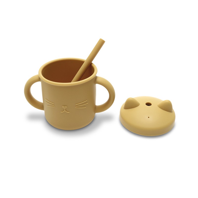 SILICONE CUP WITH HANDLES+STRAW NATURAL YELLOW