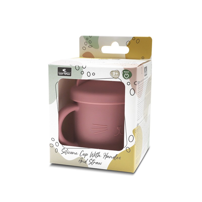 SILICONE CUP WITH HANDLES+STRAW NATURAL DEEP PINK
