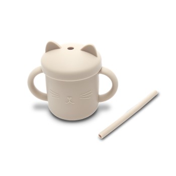 SILICONE CUP WITH HANDLES+STRAW NATURAL BEIGE