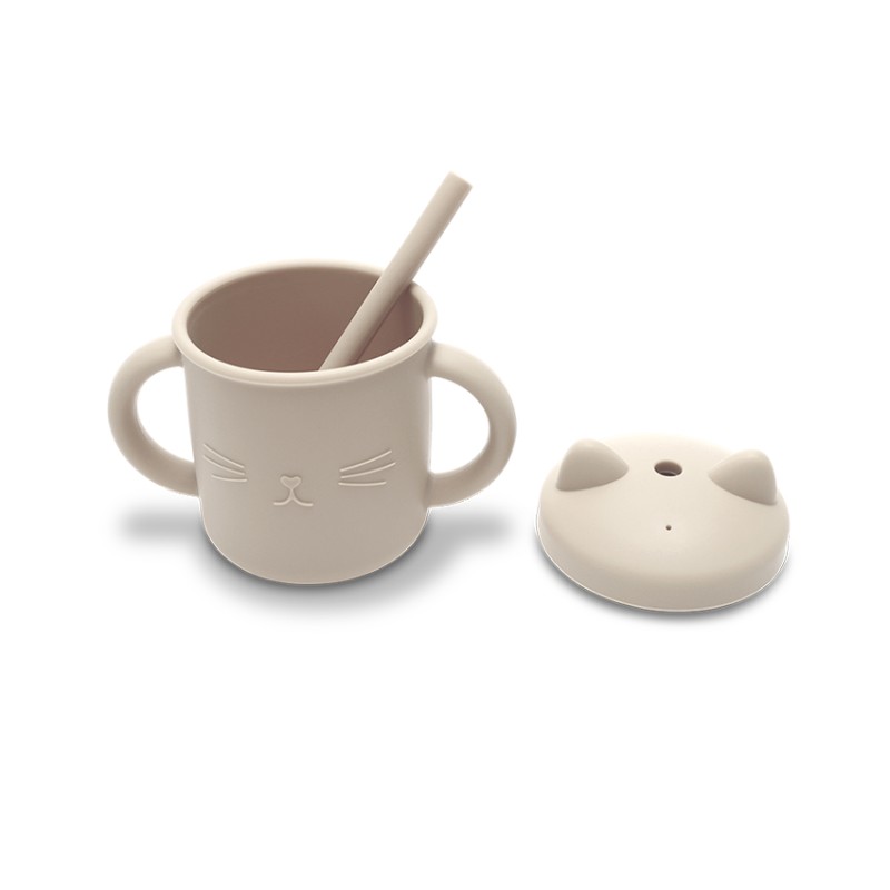 SILICONE CUP WITH HANDLES+STRAW NATURAL BEIGE