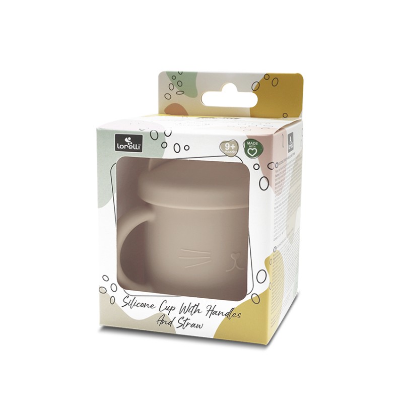 SILICONE CUP WITH HANDLES+STRAW NATURAL BEIGE