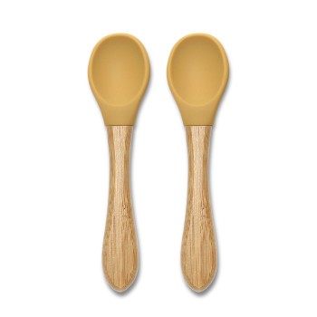 SILICONE SPOONS + BAMBOO 2PCS NATURAL YELLOW