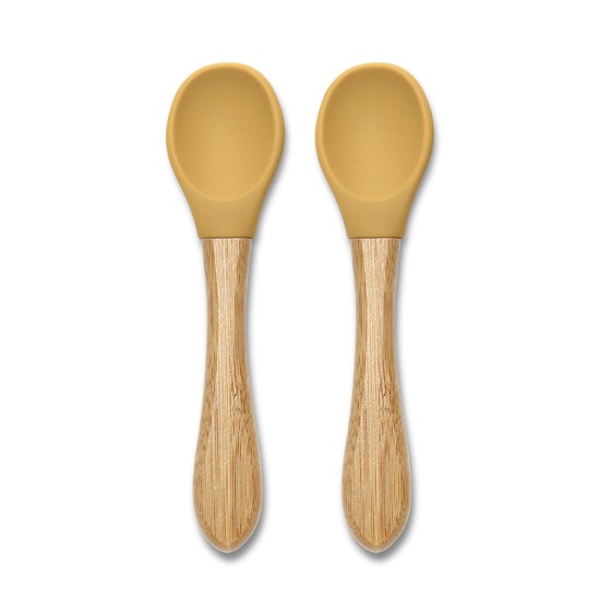 SILICONE SPOONS + BAMBOO 2PCS NATURAL YELLOW