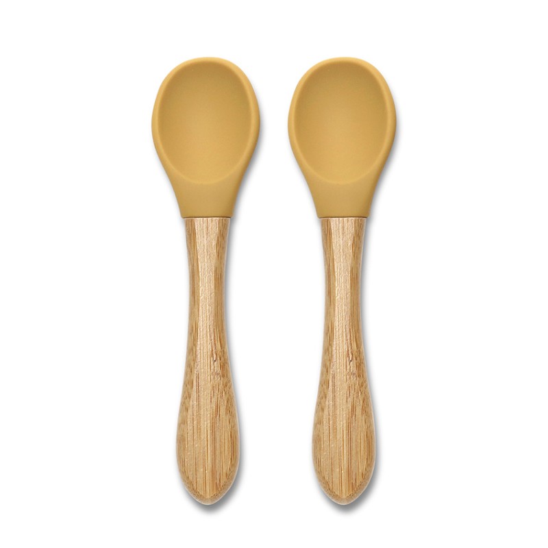SILICONE SPOONS + BAMBOO 2PCS NATURAL YELLOW
