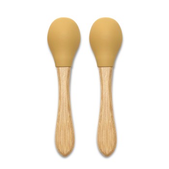 SILICONE SPOONS + BAMBOO 2PCS NATURAL YELLOW