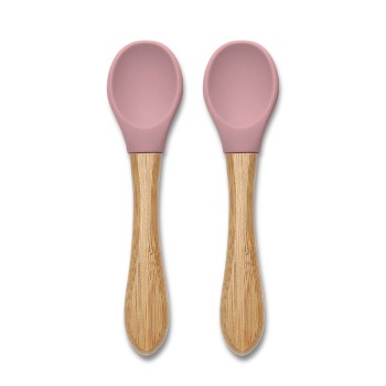 SILICONE SPOONS + BAMBOO 2PCS NATURAL DEEP PINK