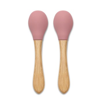 SILICONE SPOONS + BAMBOO 2PCS NATURAL DEEP PINK