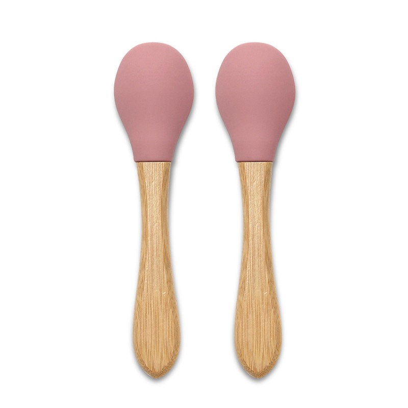 SILICONE SPOONS + BAMBOO 2PCS NATURAL DEEP PINK