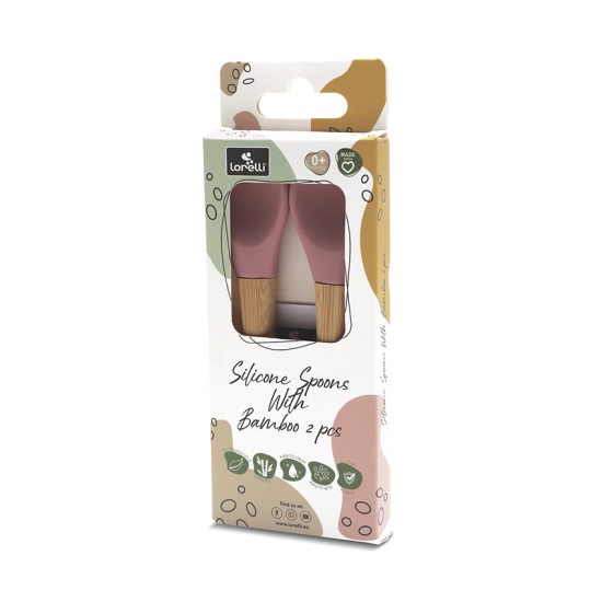SILICONE SPOONS + BAMBOO 2PCS NATURAL DEEP PINK SILICONE SPOONS + BAMBOO 2PCS NATURAL DEEP PINK