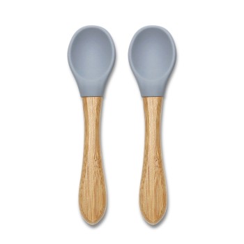 SILICONE SPOONS + BAMBOO 2PCS NATURAL GREY
