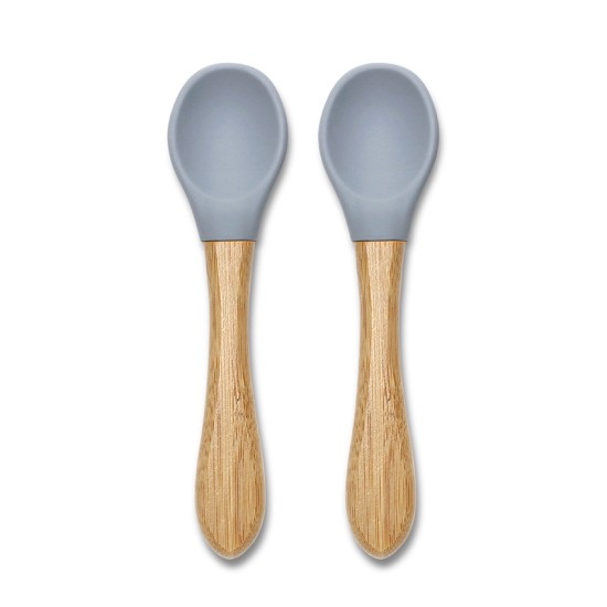 SILICONE SPOONS + BAMBOO 2PCS NATURAL GREY SILICONE SPOONS + BAMBOO 2PCS NATURAL GREY