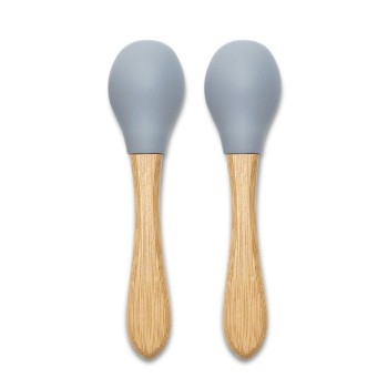 SILICONE SPOONS + BAMBOO 2PCS NATURAL GREY