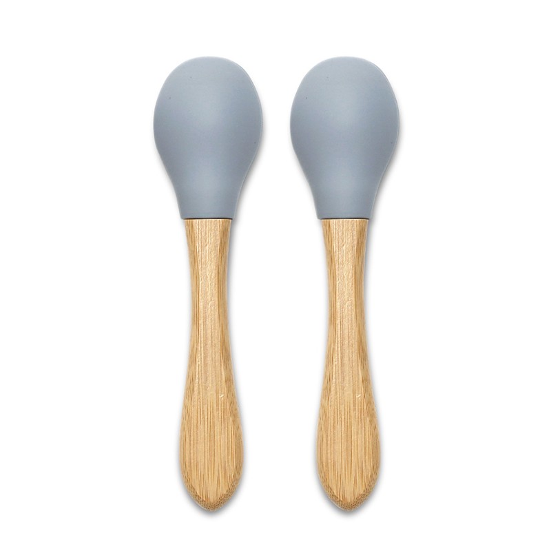 SILICONE SPOONS + BAMBOO 2PCS NATURAL GREY