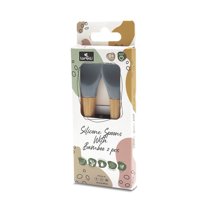 SILICONE SPOONS + BAMBOO 2PCS NATURAL GREY